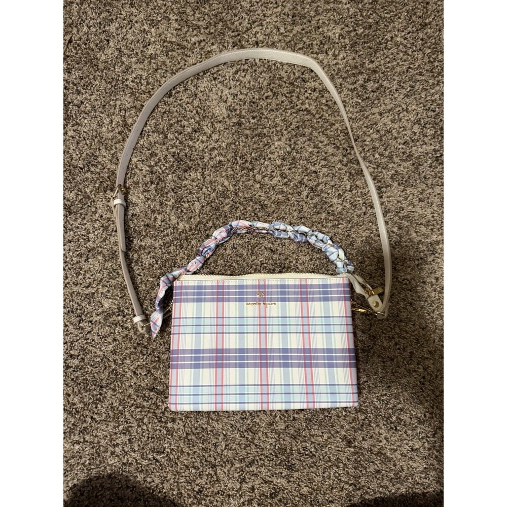 Nanette Lepore Plaid Satchel Crossbody Bag Scarf Handle Pastel